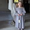 Girls' Spring Embroidered Lace Collar Long Sleeve Cotton Dress