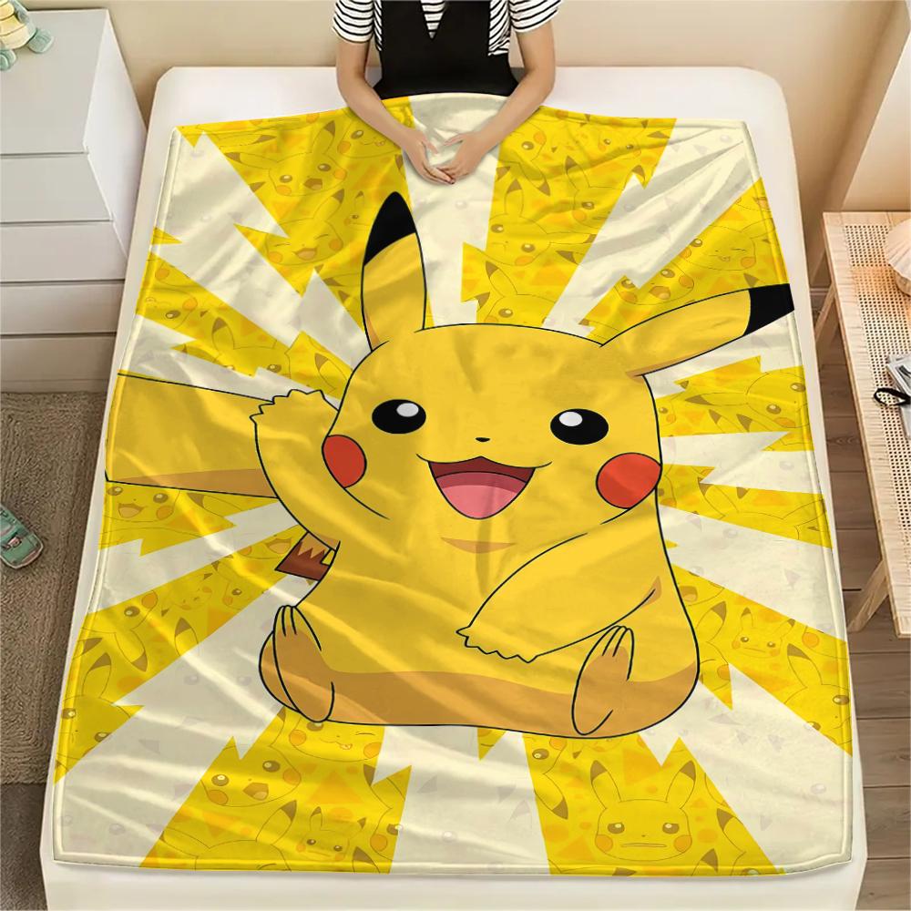 Pok é mon Pikachu Aufdruck Flanelldecke, Hohe Qualität, Bequem für alle Jahreszeiten, Heimdekoration, Wärme und Komfort, Perfekt für Weihnachtsgeschenke