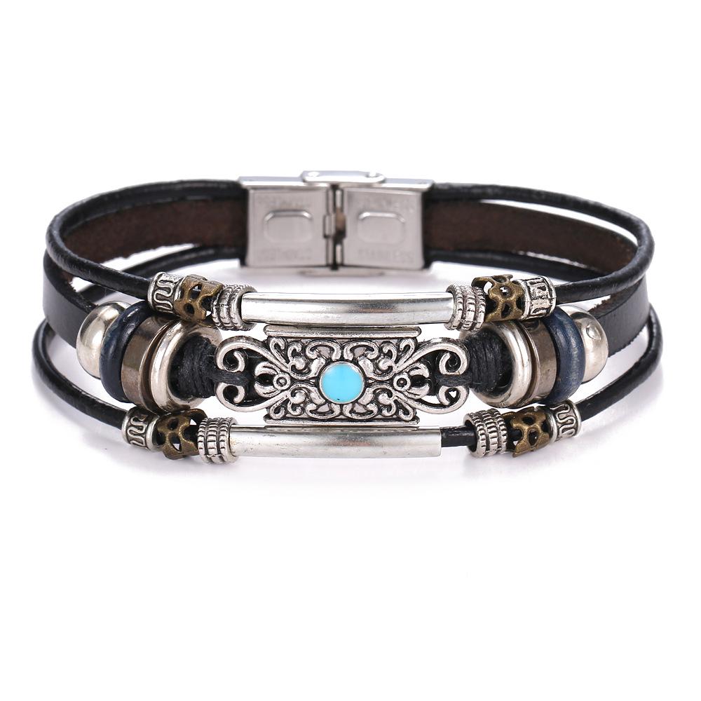 Boho Multi-Layer Kokosnussschale & Perlen Schmetterling Leder Armband Set für Männer