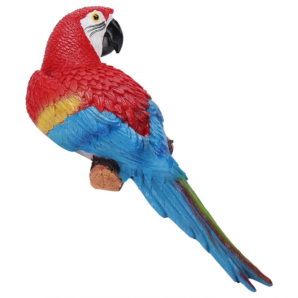 Resin Lifelike Bird Ornament Figurine Parrot Model Toy Garden Sculpture Wall Decor (Red Left)