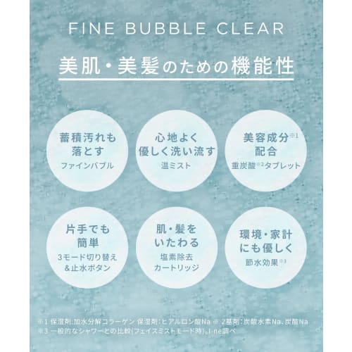 SALONIA Fine Bubble Clear Shower Head with Micro-Nano Bubble Technology, Water-Saving, High Water Pressure, Chlorine Removal Cartridge + Bicarbonate T