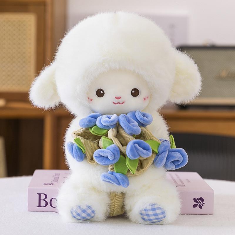 Sheep Plush Doll With Magnetic Rose Flower Arrangement For Kids Decor Gifts