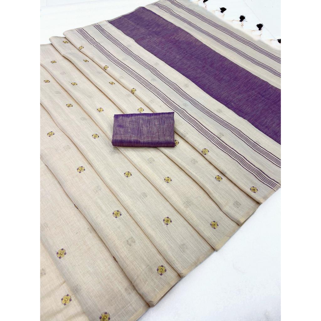 Premium Linen Silk Embroidered Saree with Elegant Latkan Detailing