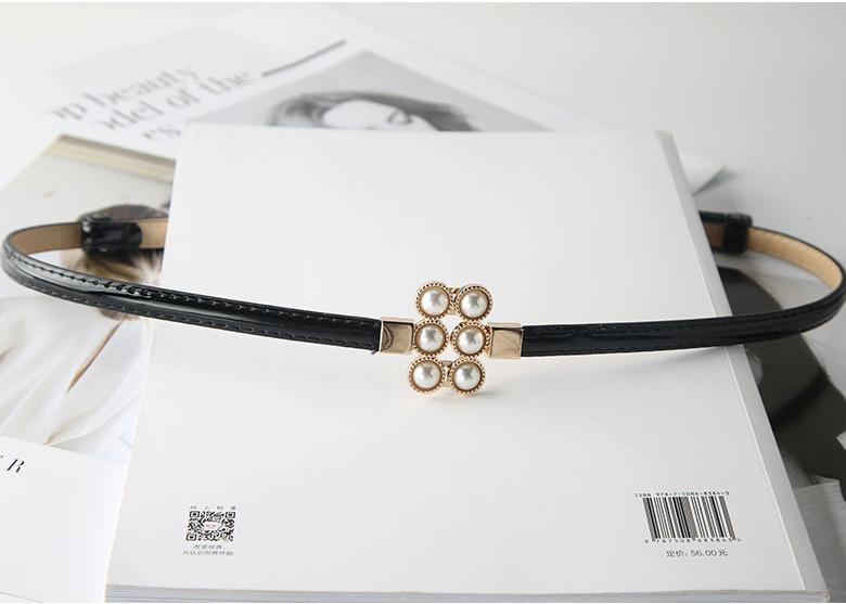 

Stylish Ladies Skinny Waist Belt With Chic Ins Style Pearl Buckle Perfect For Dress Coat чёрный