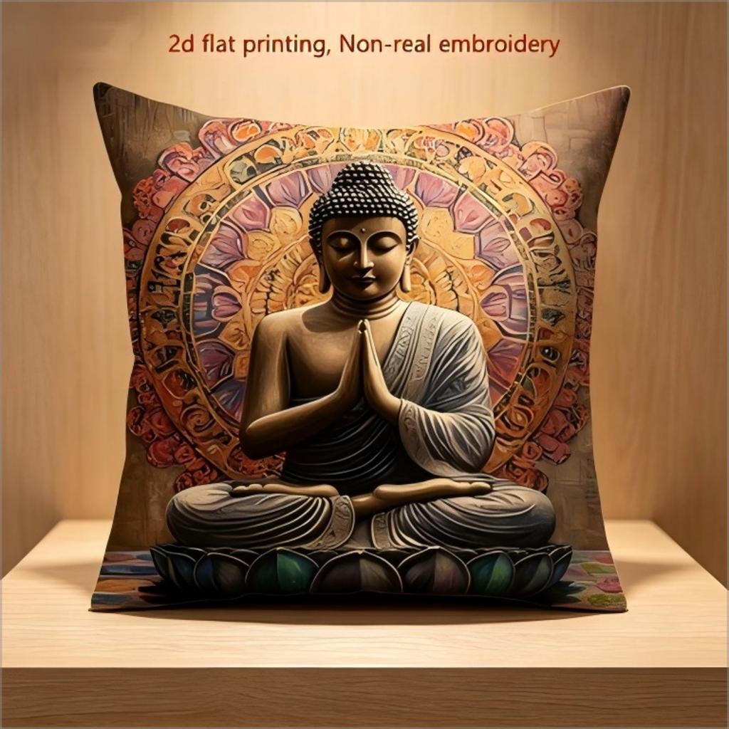 Buddha Lotus Mandala Print Pillow Cover Zen Spiritual Cushion Case For Meditation Yoga Room Home Decor