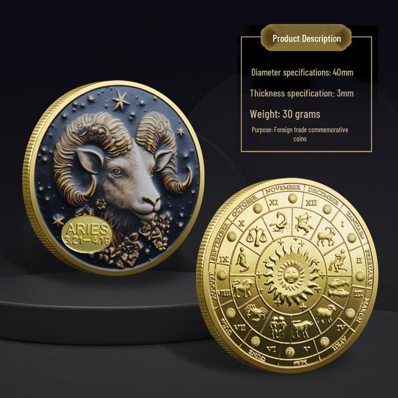 Twelve Constellations Sun and Moon Gods Lucky Coins - Antique Silver Commemorative Medals for Collectors