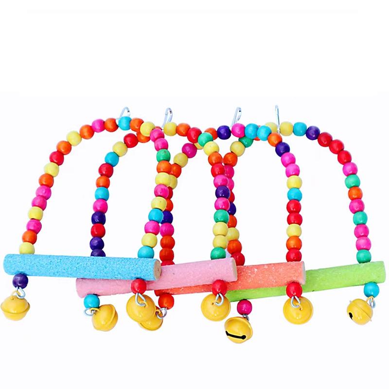 Colorful Frosting Pet Parrot Swing toys Stand Rack Squirrel Bird Branch Perches Chew Bite Toys with bell Birds Cage Acce