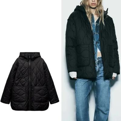 Hooded Jacket Autumn and Winter Zipper Long Sleeve Warm Solid Color Cotton Clothing Fashionable Women's Tops