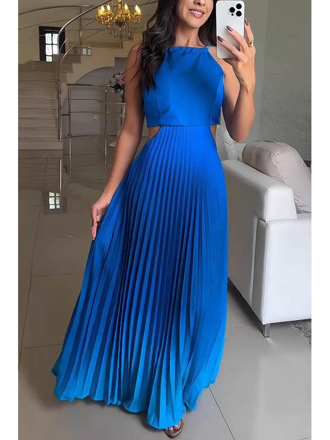 

Европейское и американское платье-градиент без рукавов с открытой спиной и плиссировкой, 2025 Extra Large