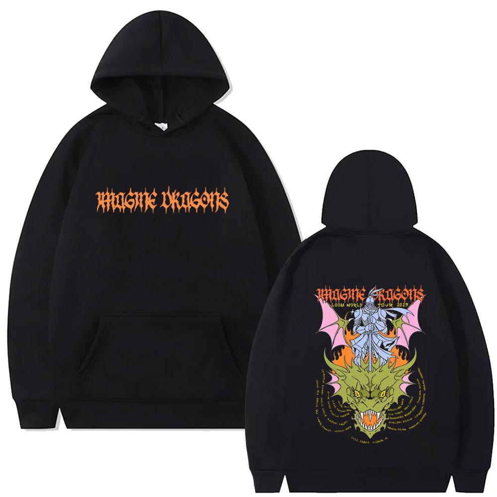 Bluza z kapturem Imagine Dragons Loom World Tour Męska Damska Moda Oversize Streetwear Mężczyzna Rock Kreskówkowy Smok Pulowerowe Bluzy z Kapturem