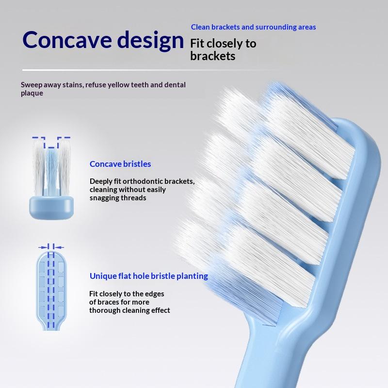 4Pcs Clean Braces Adult Toothbrushes Dental Interdental Brush Soft Bristle Concave Shaped Small Head Toothbrush For Oral Health