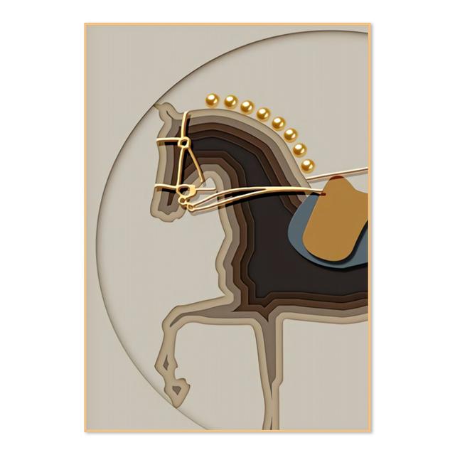 Classic Modern Black Horse Orange Horse Racing Canvas Painting Wall Art Riding Woman Wall Pictures for Living Room Home Decor