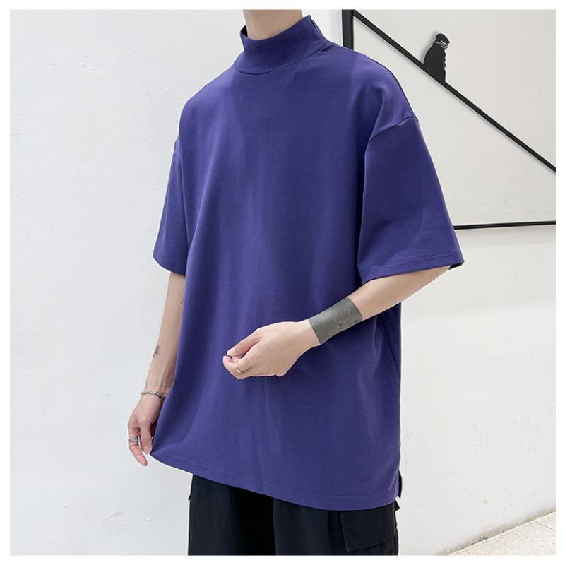 Mens Loose Solid Color Short Sleeve Basic Casual Bottoming T Shirt