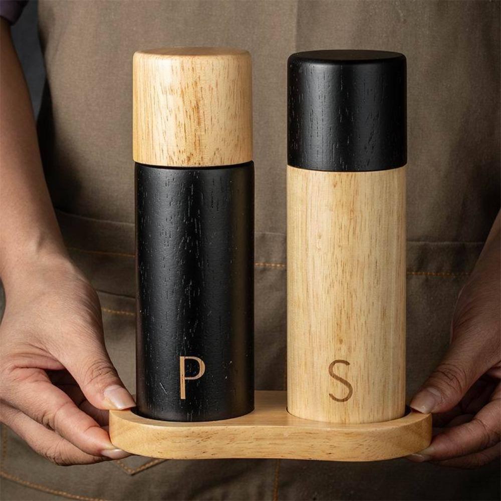Manual Wooden Salt and Pepper Grinder Set 7 Inch Salt and Pepper Mill Spice Mill Bottle Kitchen