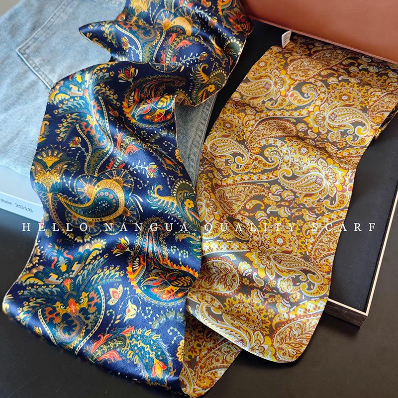 Natural Real Silk Scarf Women Bandana Scarves Wrap Kerchief Mulberry Spring Fashion Luxury High Quality Hijab 14*145Cm