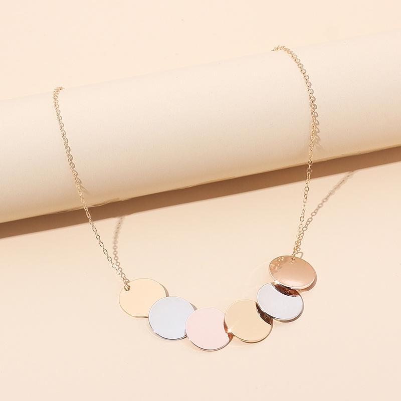 ins geometric round sequin color matching collarbone chain, cold wind simple metal chain hip hop choker necklace