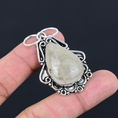 Födelsedagspresent till henne Naturlig Gyllene Rutil Ädelstenshänge 925 Sterling Silver