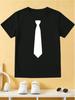 Minimalistisches Schwarzes Krawattenmuster Grafik T-Shirt Jungen Mädchen Süßes Kurzarm-T-Shirt Familien-Matching Kinder Freizeit Polyester Oberteile