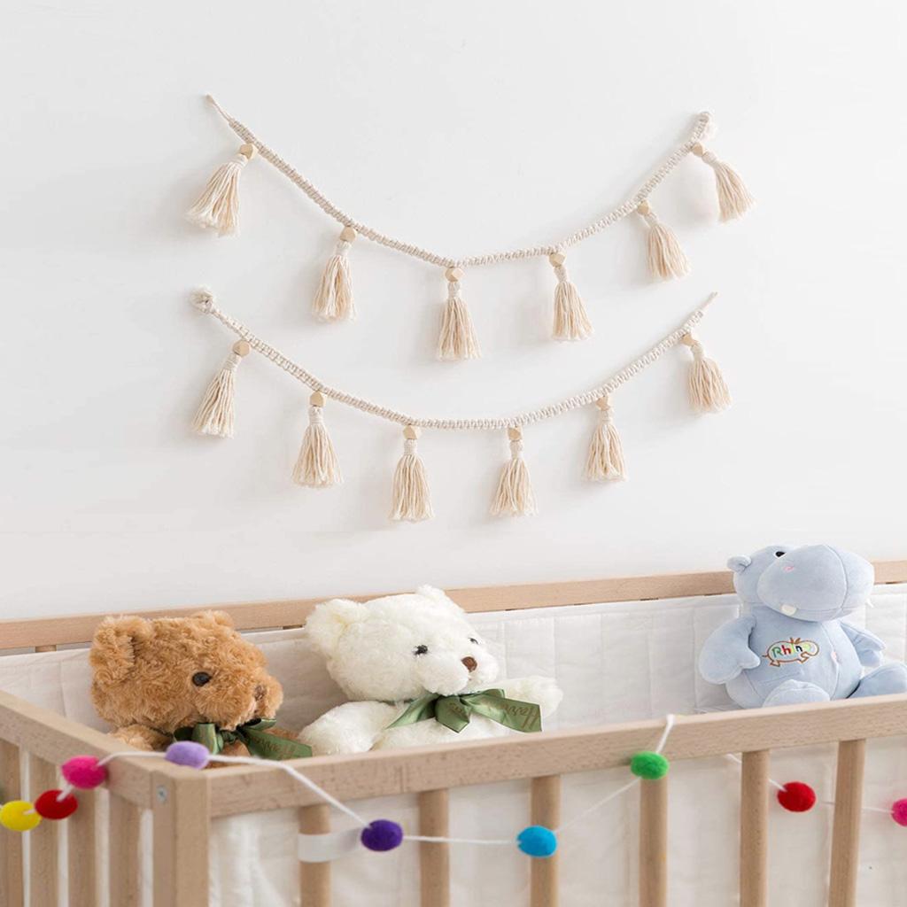 Wandbehang für Heimdekoration Kinderzimmer Quasten-Girlande mit Holzperlen