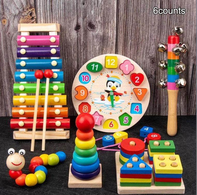 Kids 8-Note Xylophone Lacing Clock Rainbow Tower Four Sets Column Shape Board Worm Twist Baby Educational Toy MHWJ-003