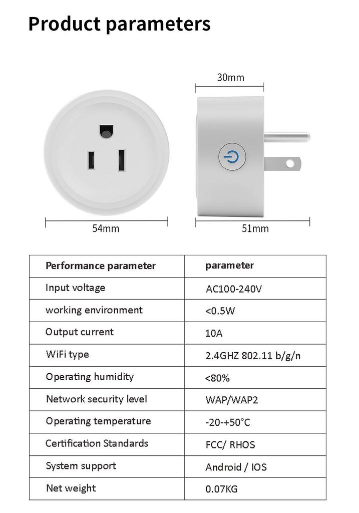 US Standard WiFi Smart Socket Timer, Tuya App Compatible with Alexa & Google