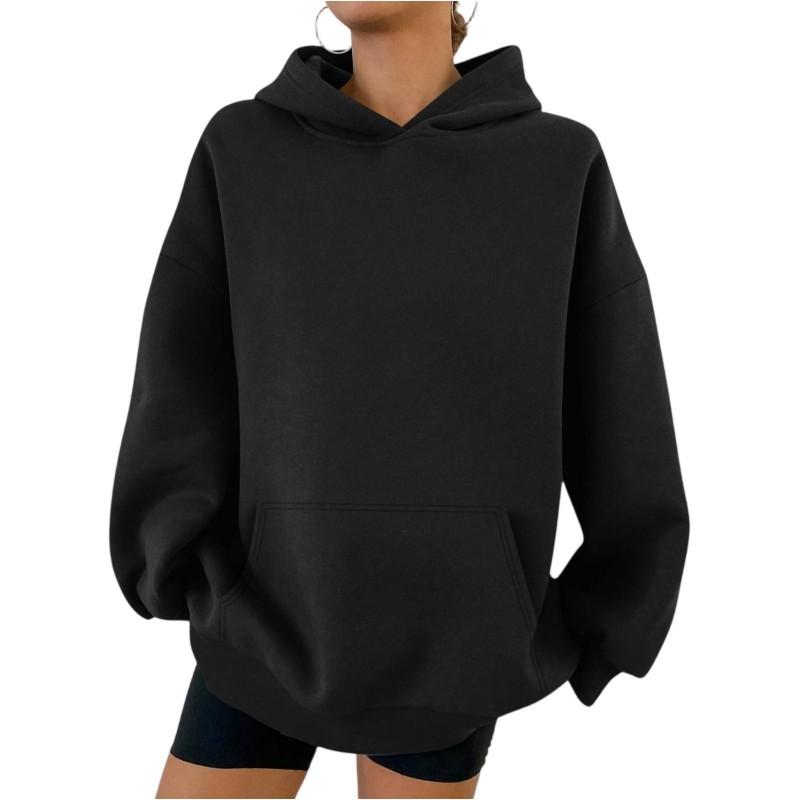 Womens Oversized Drop Shoulder Hooded Sweatshirt Casual Streetwear Long Sleeve Pullover In Solid Colors