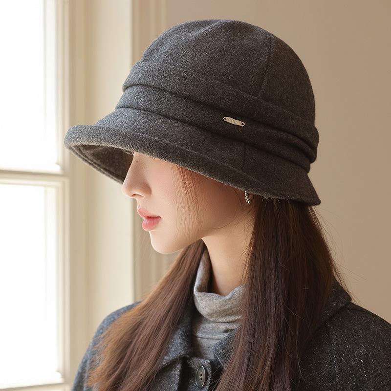 Folded Temperament Bucket Hat Autumn and Winter Hat Women's Fashion Versatile Basin Hat Big Head Circumference Showing Face Small Bucket Hat