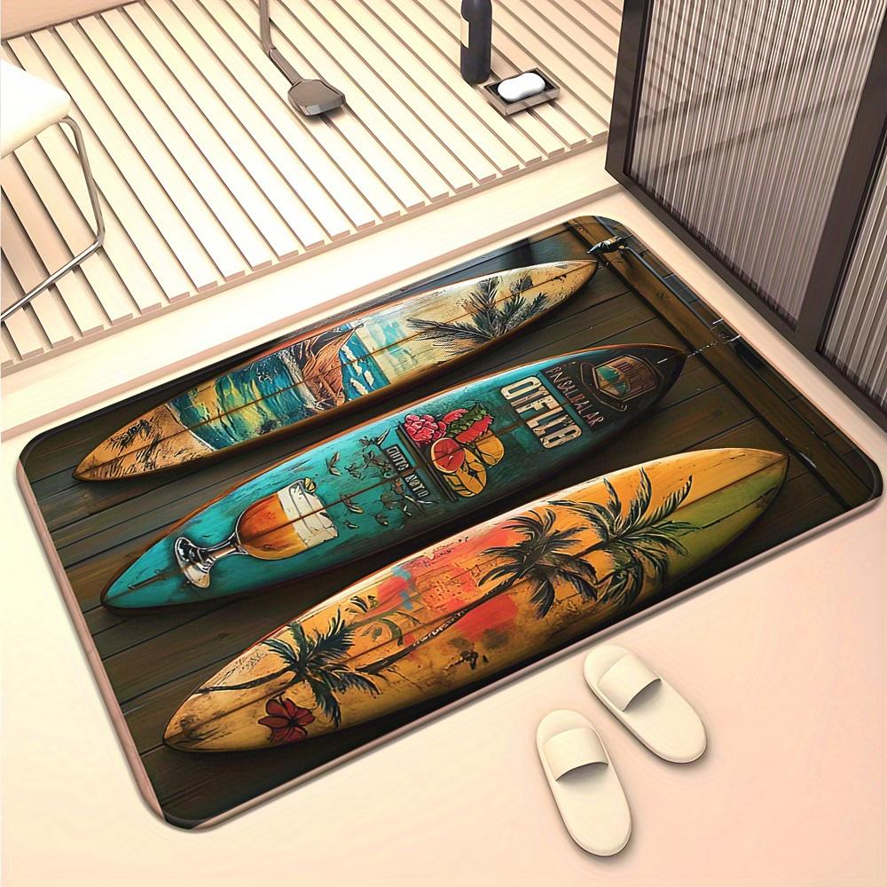1 stuk van een Deurmat met Surfboard Design, High-Definition Geprint, Voorzien van een Antislip Oppervlak Geschikt voor Badkamervloeren, Gemaakt van Microvezel Dat Absorbeert