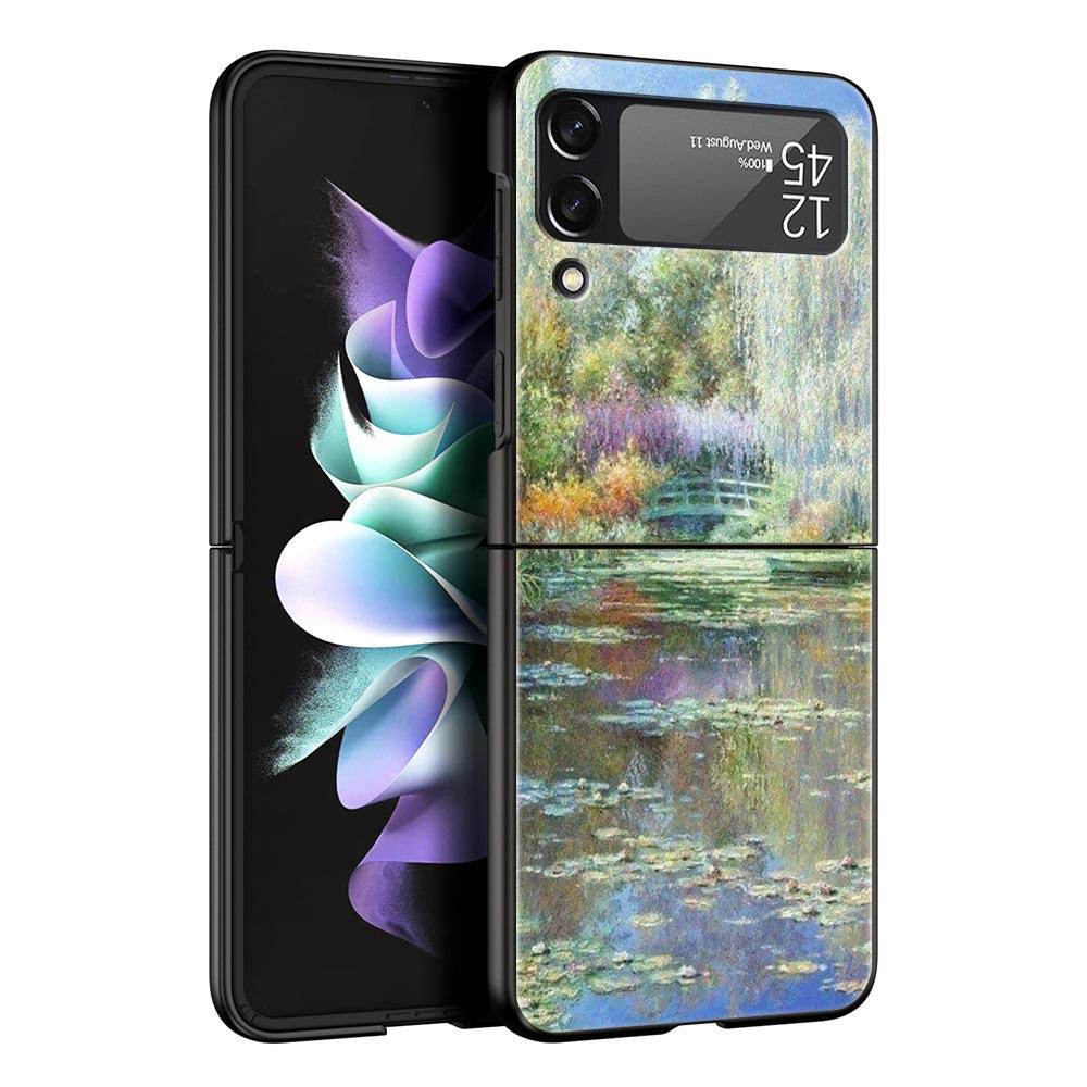 For Samsung Galaxy Z Flip 3 4 5 Hard Black Folding PC Phone Case Claude Monet Impressionism Painter For Samsung Z Flip3 Cover Galaxy Z Flip 5