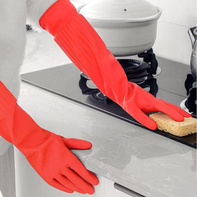 Women's Cold-Resistant Plush Dishwashing Gloves - Long, Thickened Rubber Latex for Kitchen & Laundry