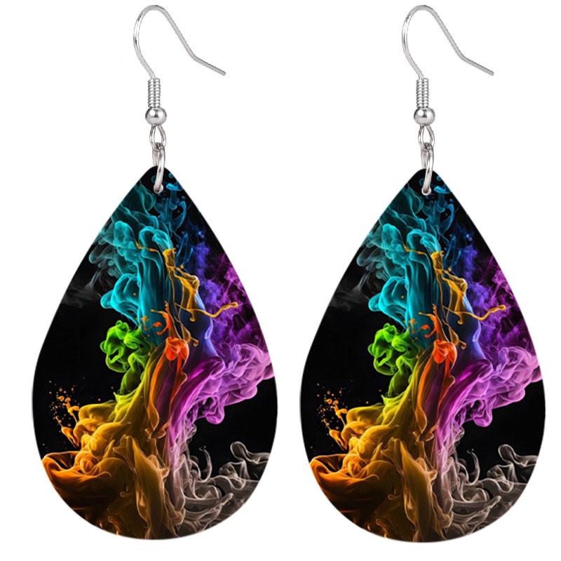 Clouds Fog Pattern PU Leather Earrings For Women Creative Fashion Water Drop Shape Dangle Earrings Double-sided Pattern Design Earring