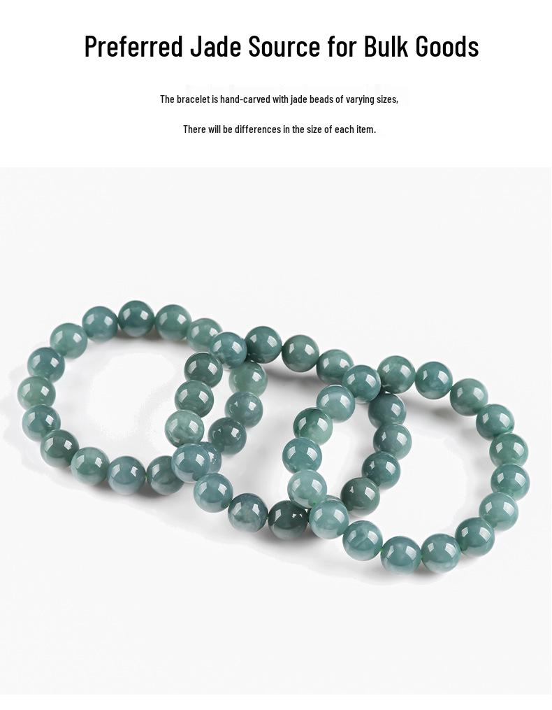 Blue Ice Jade Bracelet with A-Grade Natural Round Beads for Men and Women