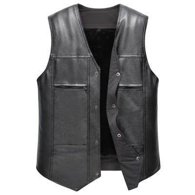 Faux Leather Waistcoat Men Motorcycle Vest Coat Warm Autumn Winter Single Breasted V-neck Sleeveless Jacket