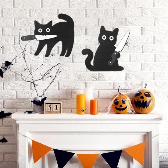 Black Cat Door Topper Halloween Door Frame Decoration Spooky Wooden Cat In Playful Poses