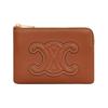Celine Arc De Triomphe Large Logo Embossed Zipper Closure Smooth Leather Coin Purse Card Holder Wallet for Women Tan