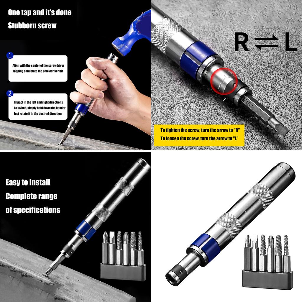 Impact Screwdriver Kit Detachable Head Reversible Direction For Auto Repair And DIY Steel Construction