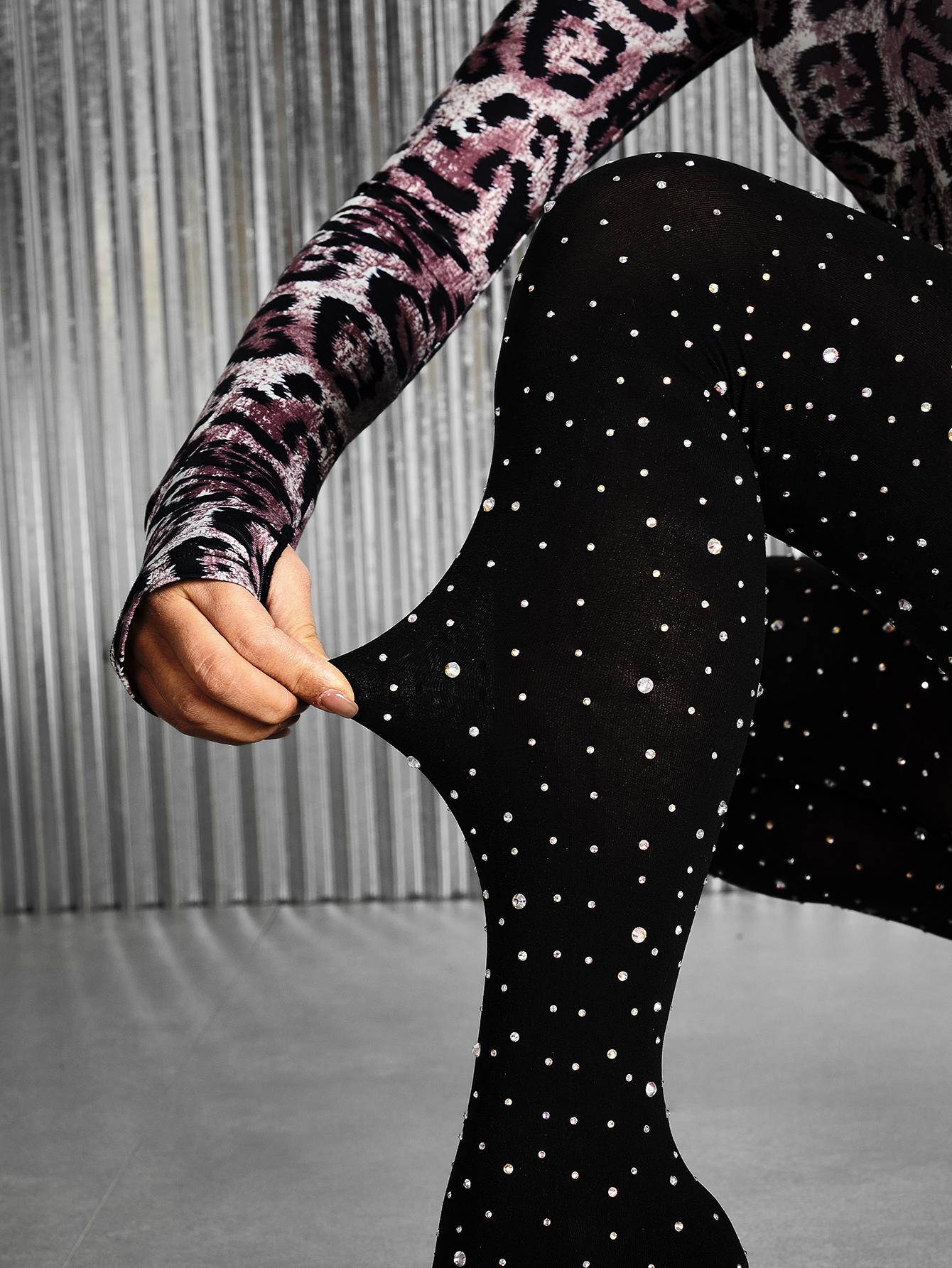 

Модные брюки и ботинки Водяной бриллиант Высокие каблуки Эластичные Остроносые Женские туфли Ботфорты Женская обувь Большой размер 35-45 43 чёрный