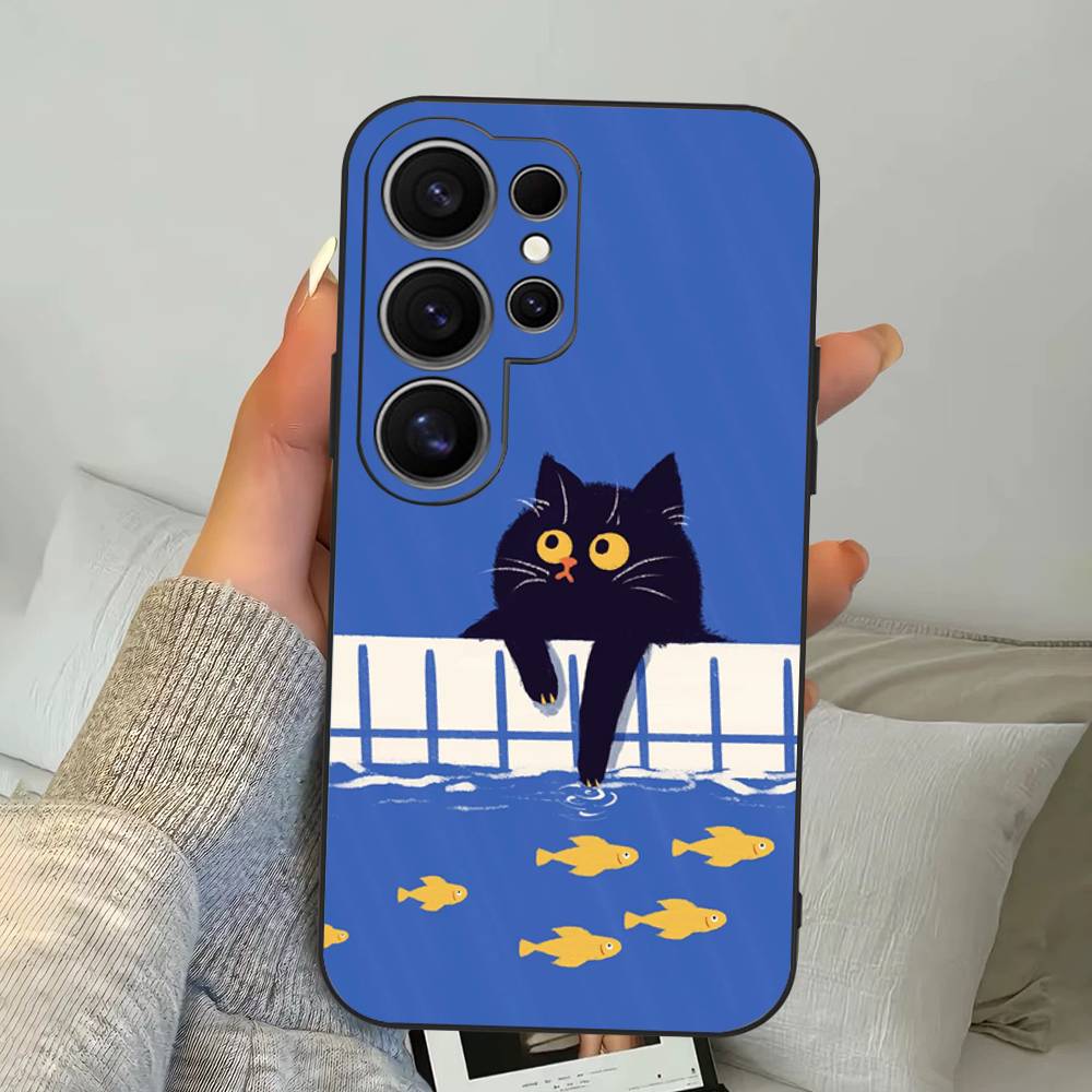 A Cute Comic Cat Phone Case For Samsung S 24 Fe 25 Ultra Plus 20 Lite 21 30 22 23 24 22 Ultra 5G Fundas