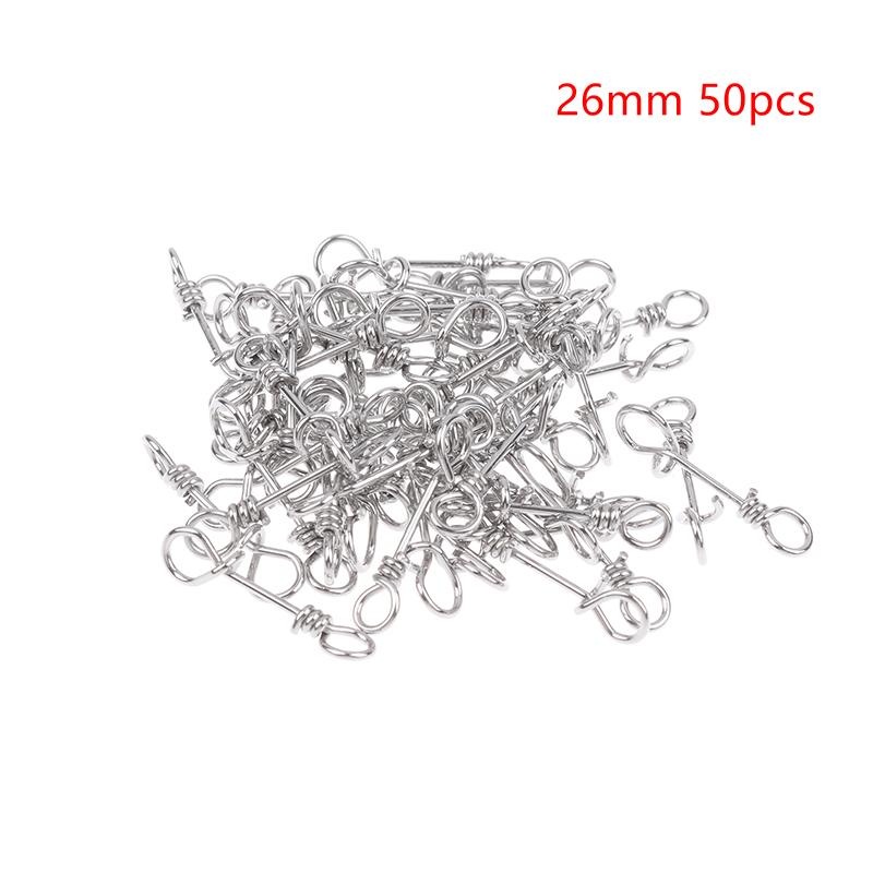 50Pcs Strengthen Stainless Steel Quick Lock Snap Spring Clamp Buckle Lure Drop Rigs Safety Connector Bait Hook For Fishing