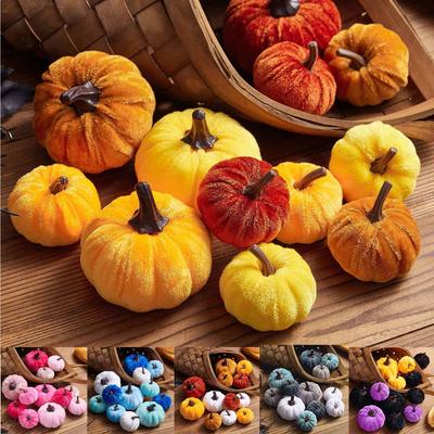 Decor 12pcs Artificial Fake Velvet Pumpkins Decoration For Fall Home Thanksgiving Decorative