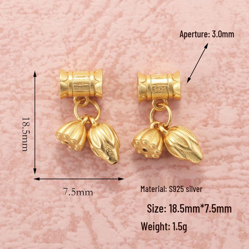 S925 Silver Tulip, Lily, and Lotus Seed Pod Dangle Pendant for DIY Bracelets & Necklaces