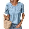 Polyester Casual T Shirt With Ruffle Sleeve And Round Neck For Summer Wear