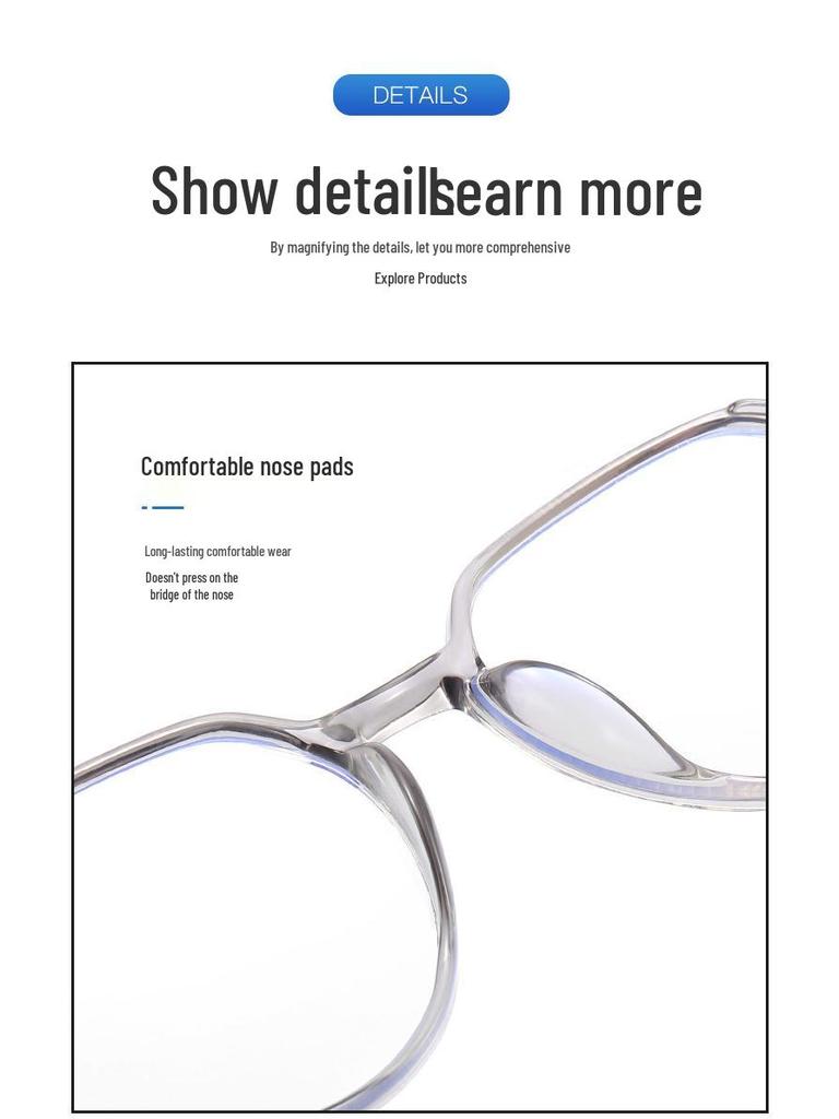 Retro TR90 Transparent Eyeglasses Frame 3C103: Anti-Blue Light Plain Glasses for Men & Women with Pin Cap