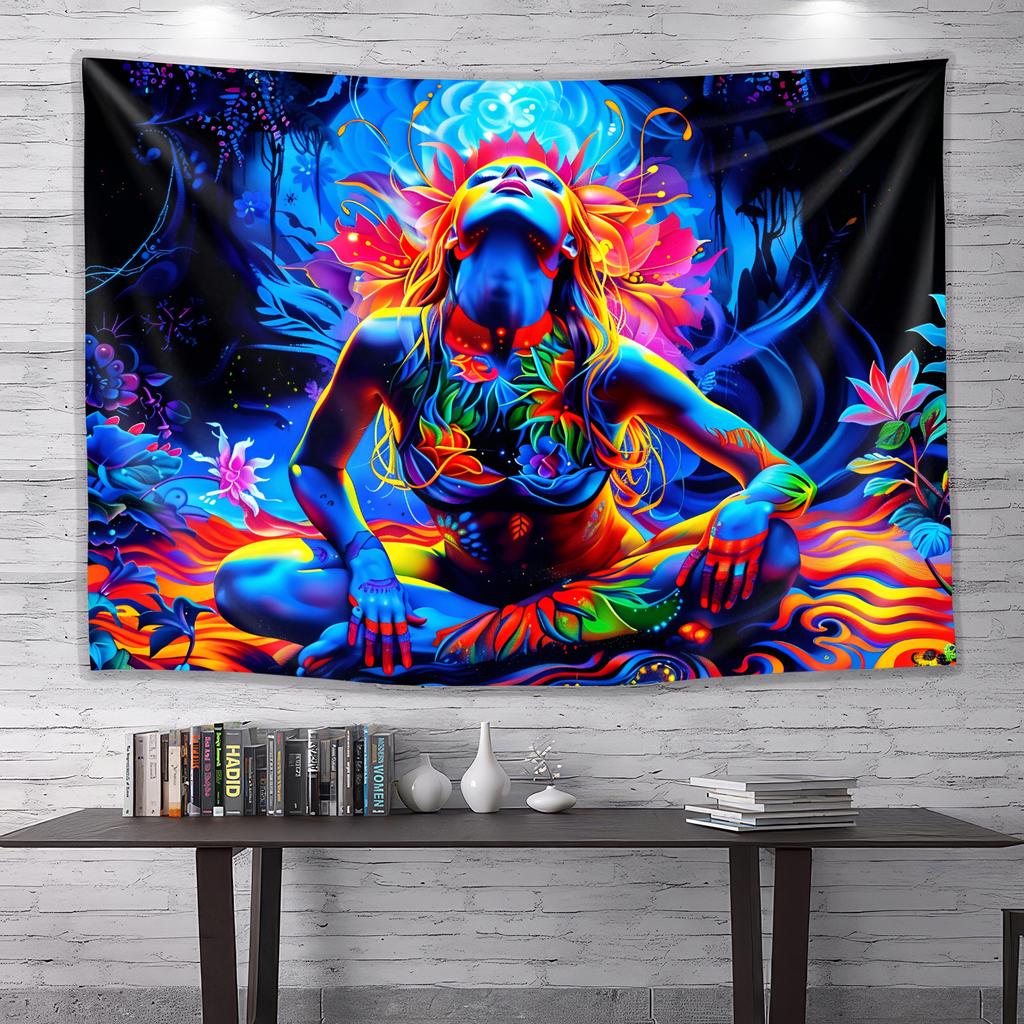 Psychedelic Meditation Goddess Tapestry Yoga Lady Wall Hanging Hippie Boho Aesthetic Backdrop for Bedroom Decor