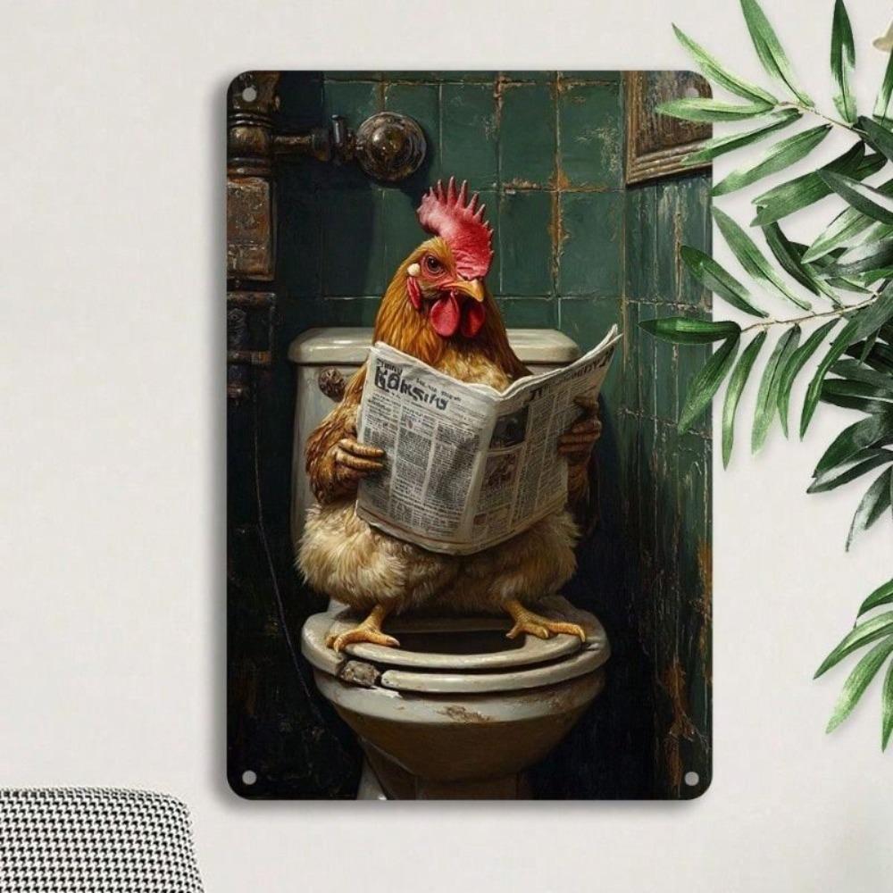 Vintage Metallschild Hahn Toilette Zeitung 20x30cm Lustige Wandkunst Dekoration für Badezimmer Garage Zuhause