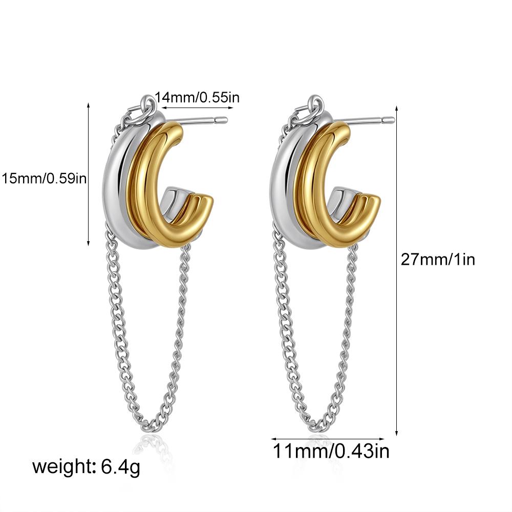 

Gold Sliver Color Irregular C-shape Stud Earrings Stainless Steel Bicolor Geometric Waterproof Fashion Jewelry Party Gift Women