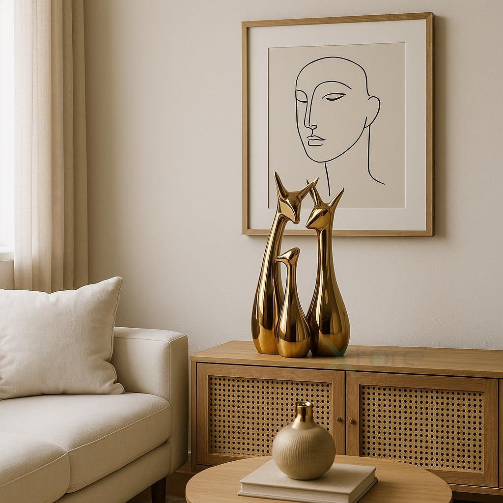 Home Decor Lucky Deer Statue Family Piano Finish Ceramic Figures - (Set of 3, Golden Set)