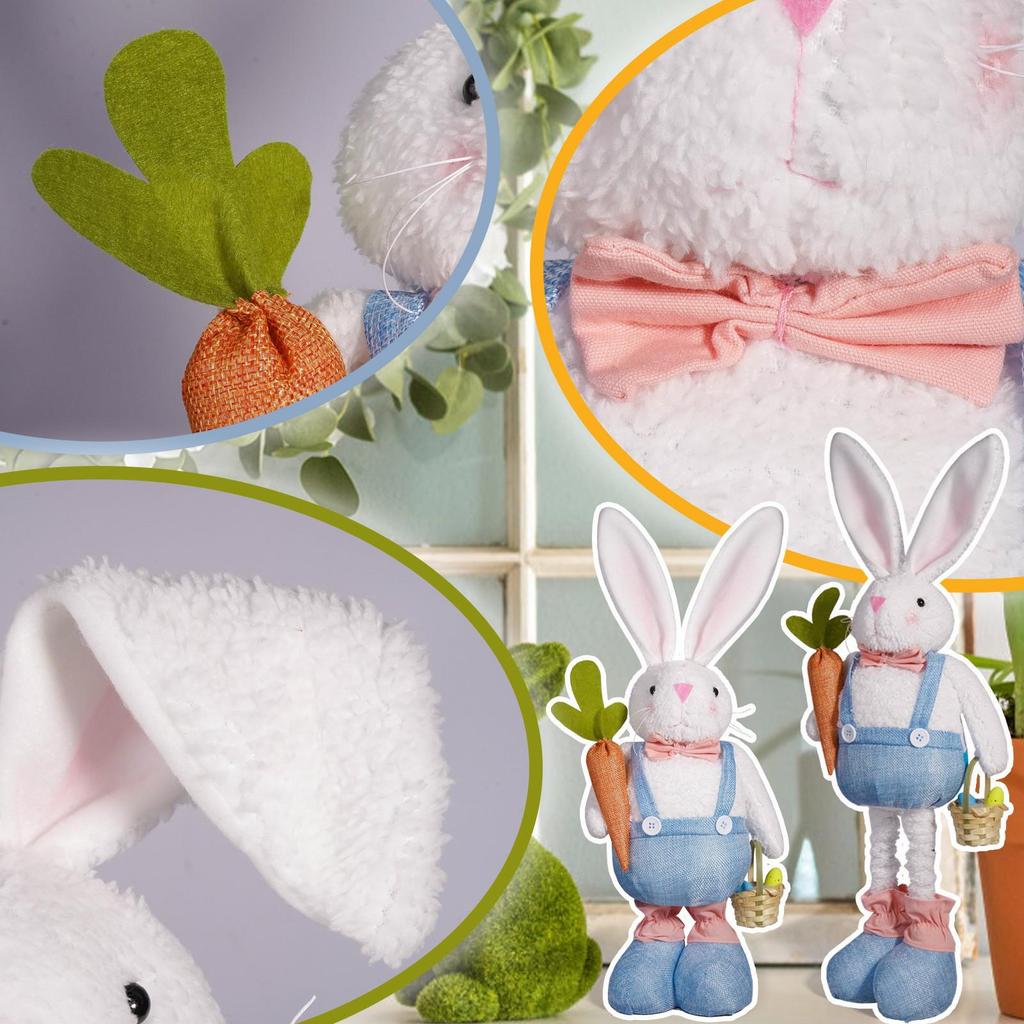 Extendable Legs Easter Bunny Plush Holding Carrot Basket