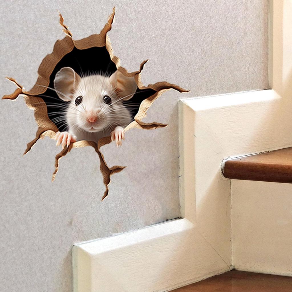 Breaking the Wall Cute Mouse Sticker: Self-Adhesive Decor for Living Room