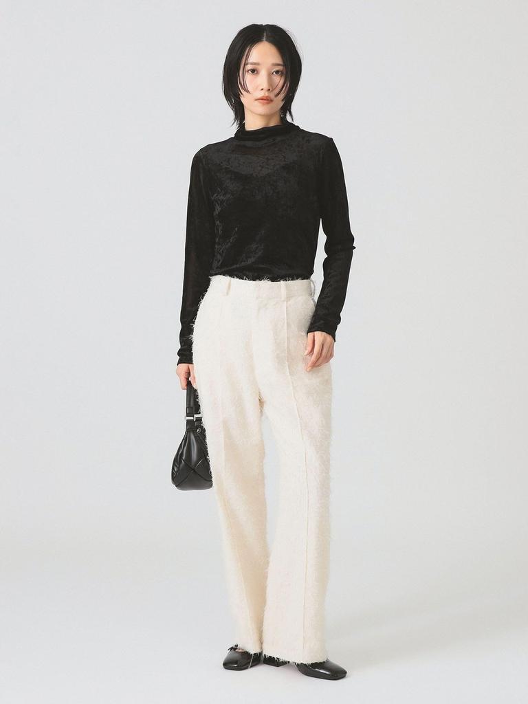 Ray Beams Dam långärmad t-shirt, Topp med hög hals i sammet och tyll, Svart, En storlek